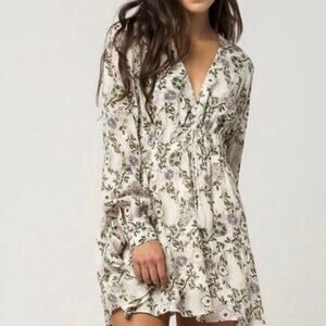 Free People Stealing Fire Boho Floral Tunic Dress Women's XS Green Cottagecore